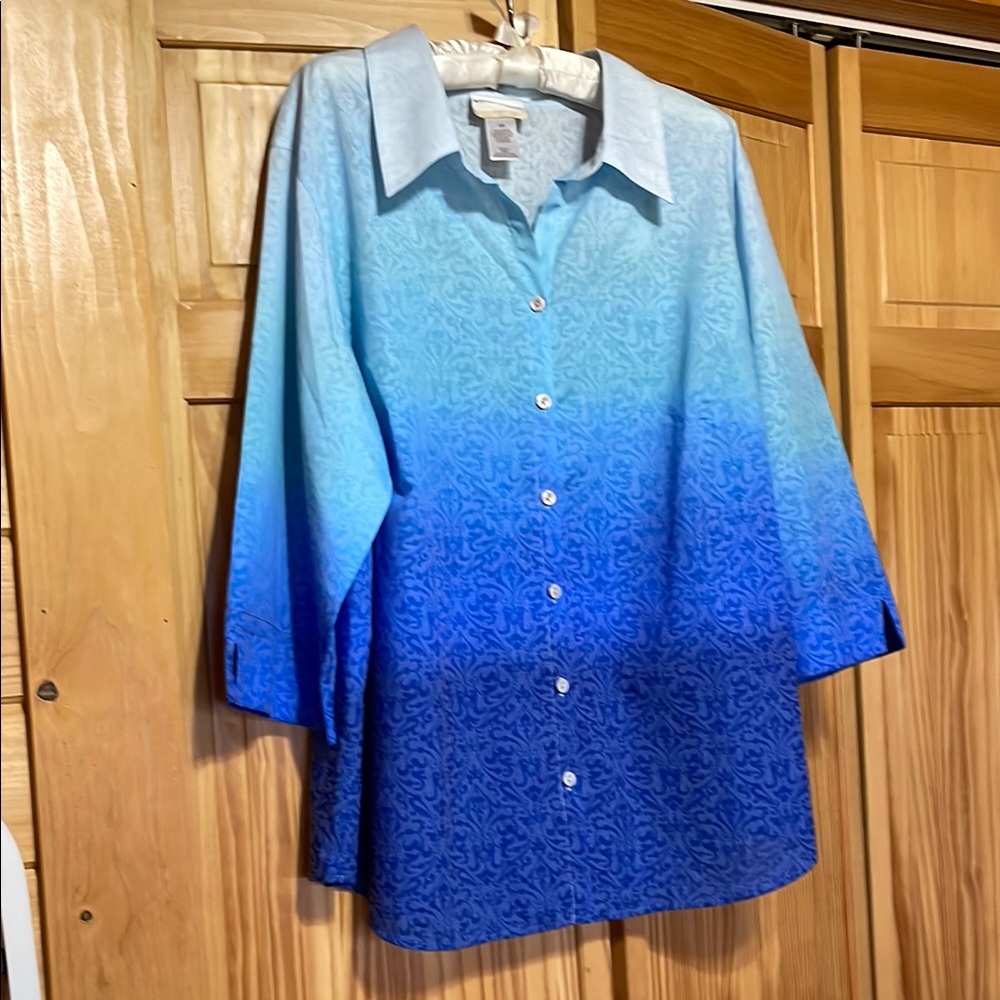 Alfred Dunner Light Blue Patterned Blouse